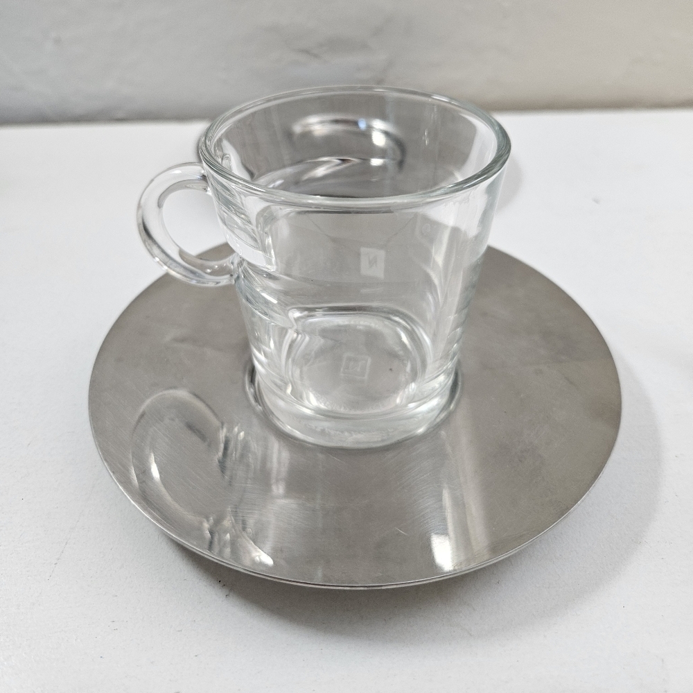 Nespresso VIEW Collection Espresso Cup 2 Stainless Steel Saucers